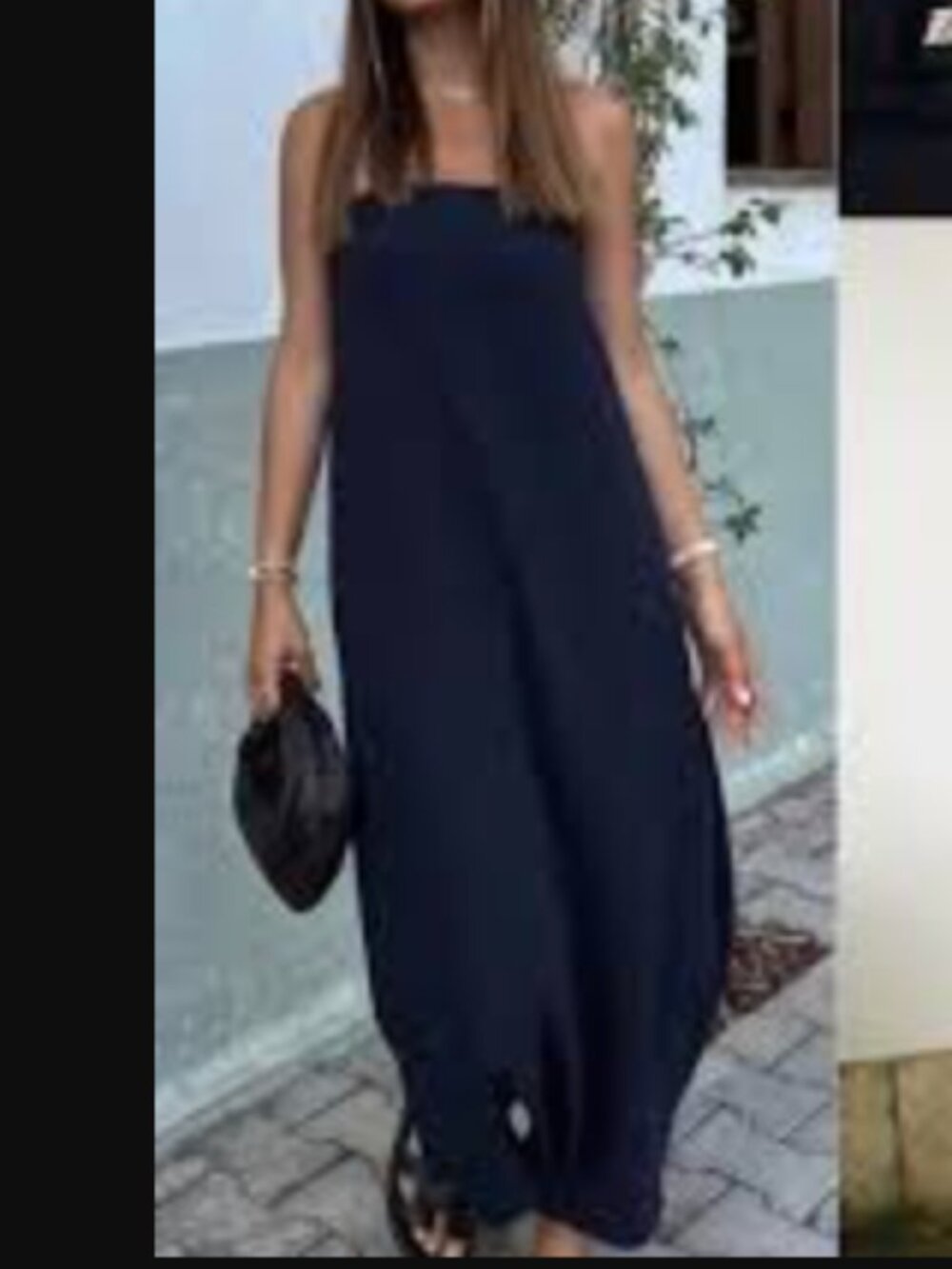 Zara Strapless Tube Maxi Dress Medium Navy Blue Classic Summer Flowy